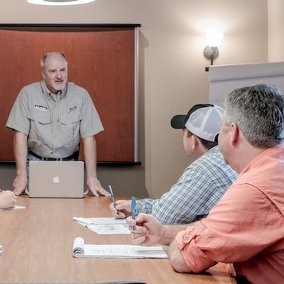 running a meeting at a landscaping company