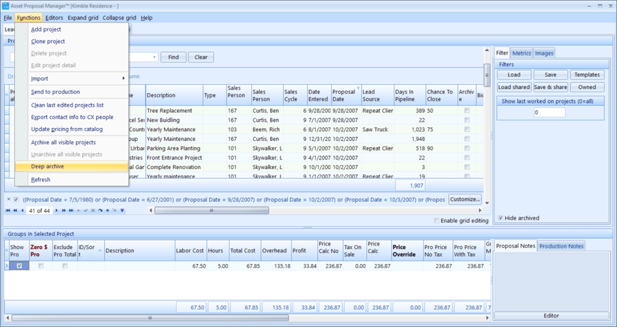 Landscape business software Asset proposal manager