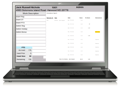 Landscaping employee timekeeping software screenshot