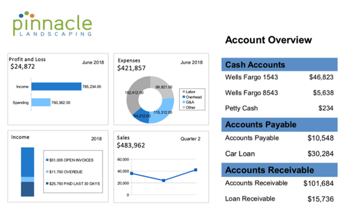 Landscaping profit and loss report with iKPI executive reporting