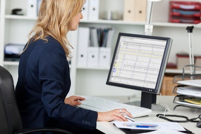 Accounting employee using computer at office desk